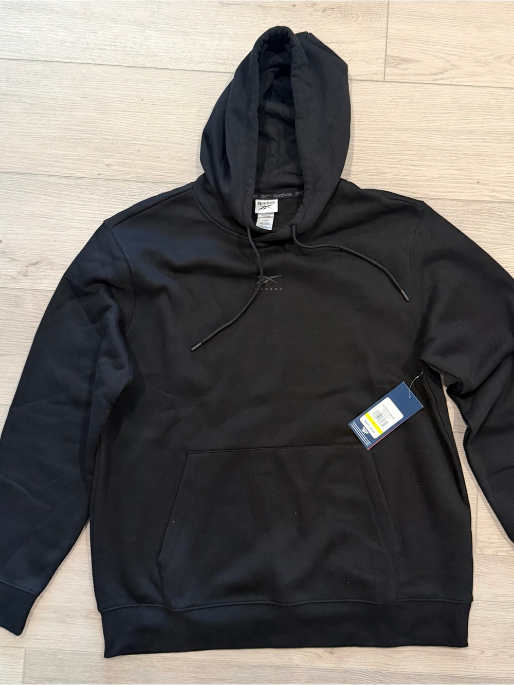 NWT Reebok Men's L Black Finisher Performance Fleece Pullover Hoodie